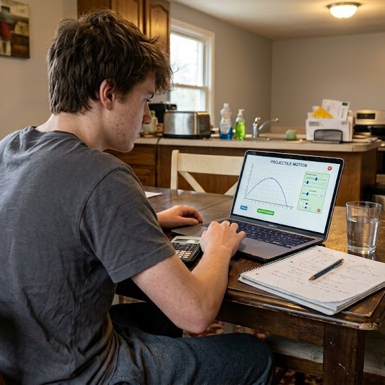 High-school student working on a project