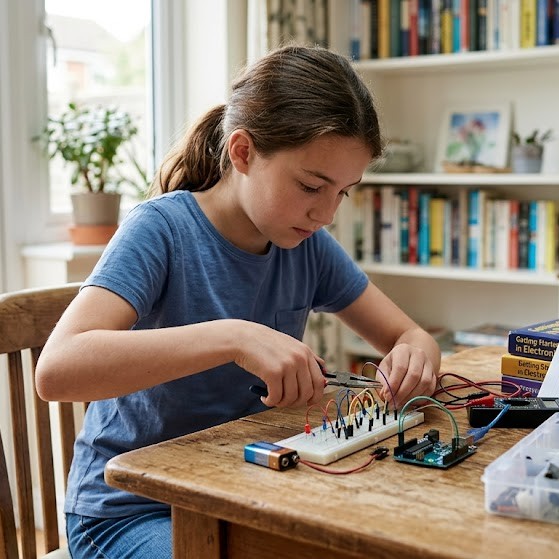 Middle-school student working on a project
