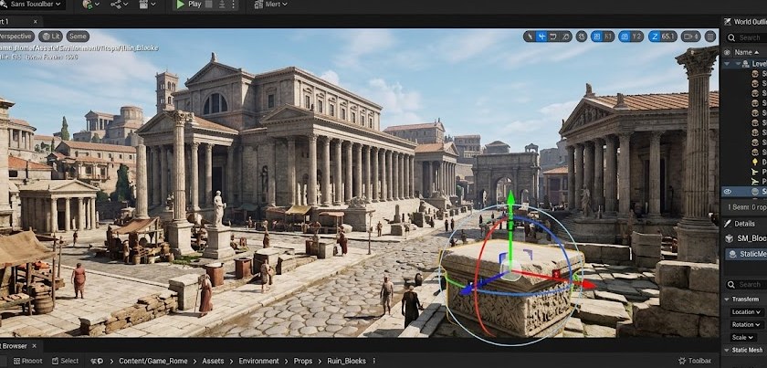 Ancient Rome game level being built in a 3D engine